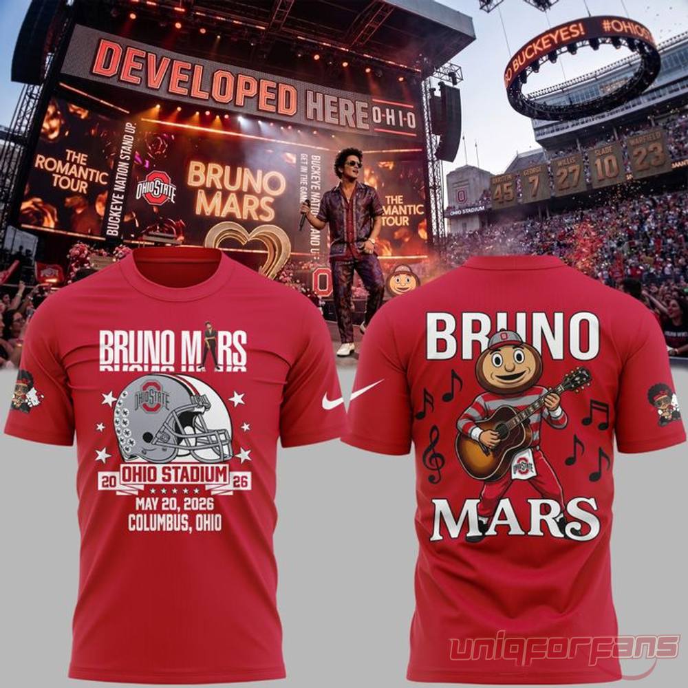 Ohio State Buckeyes x Bruno Mars The Romantic Tour At Ohio Stadium 3D T-shirt Ohio State Buckeyes x Bruno Mars The Romantic Tour At Ohio Stadium 3D T-shirt