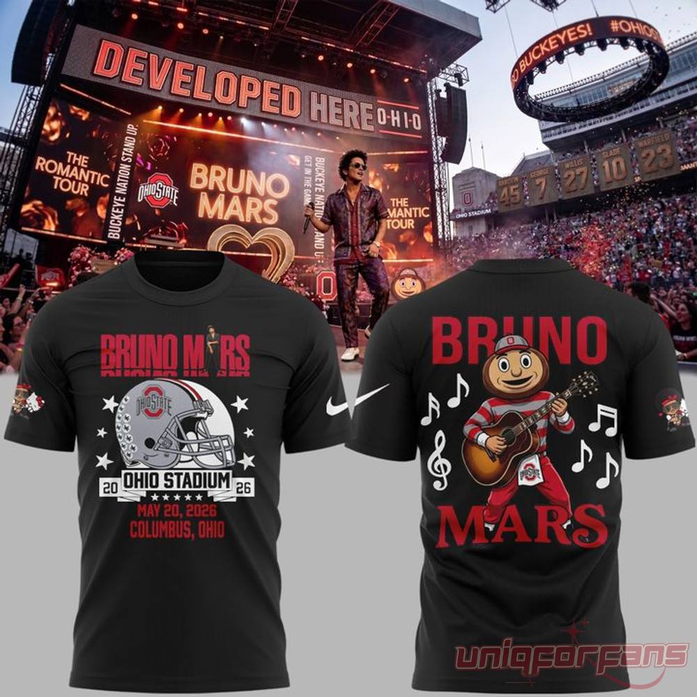 Ohio State Buckeyes x Bruno Mars The Romantic Tour At Ohio Stadium 3D T-shirt Ohio State Buckeyes x Bruno Mars The Romantic Tour At Ohio Stadium 3D T-shirt