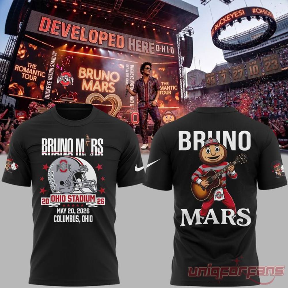 Ohio State Buckeyes x Bruno Mars The Romantic Tour At Ohio Stadium 3D T-shirt Ohio State Buckeyes x Bruno Mars The Romantic Tour At Ohio Stadium 3D T-shirt