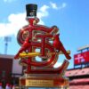 Louis Cardinals 11X World Series Champions Whiskey bottle featuring a black Jack Daniel's style No. 7 bottle cap