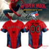 Toronto Blue Jays x Spider-Man Custom Edition Jersey, red and blue baseball shirt featuring web graphics and custom number
