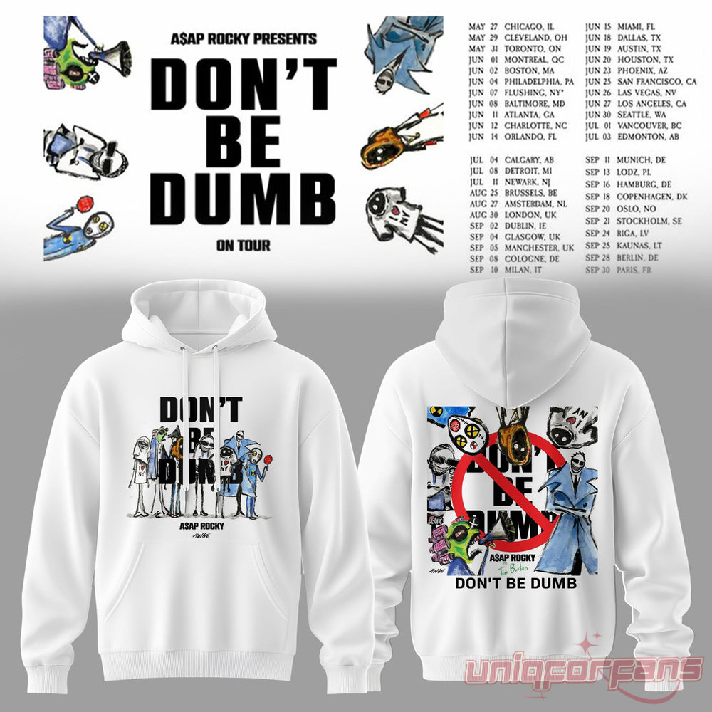 ASAP Rocky DON’T BE DUMB WORLD TOUR 2026 White Collection Hoodie ASAP Rocky DON’T BE DUMB WORLD TOUR 2026 White Collection Hoodie