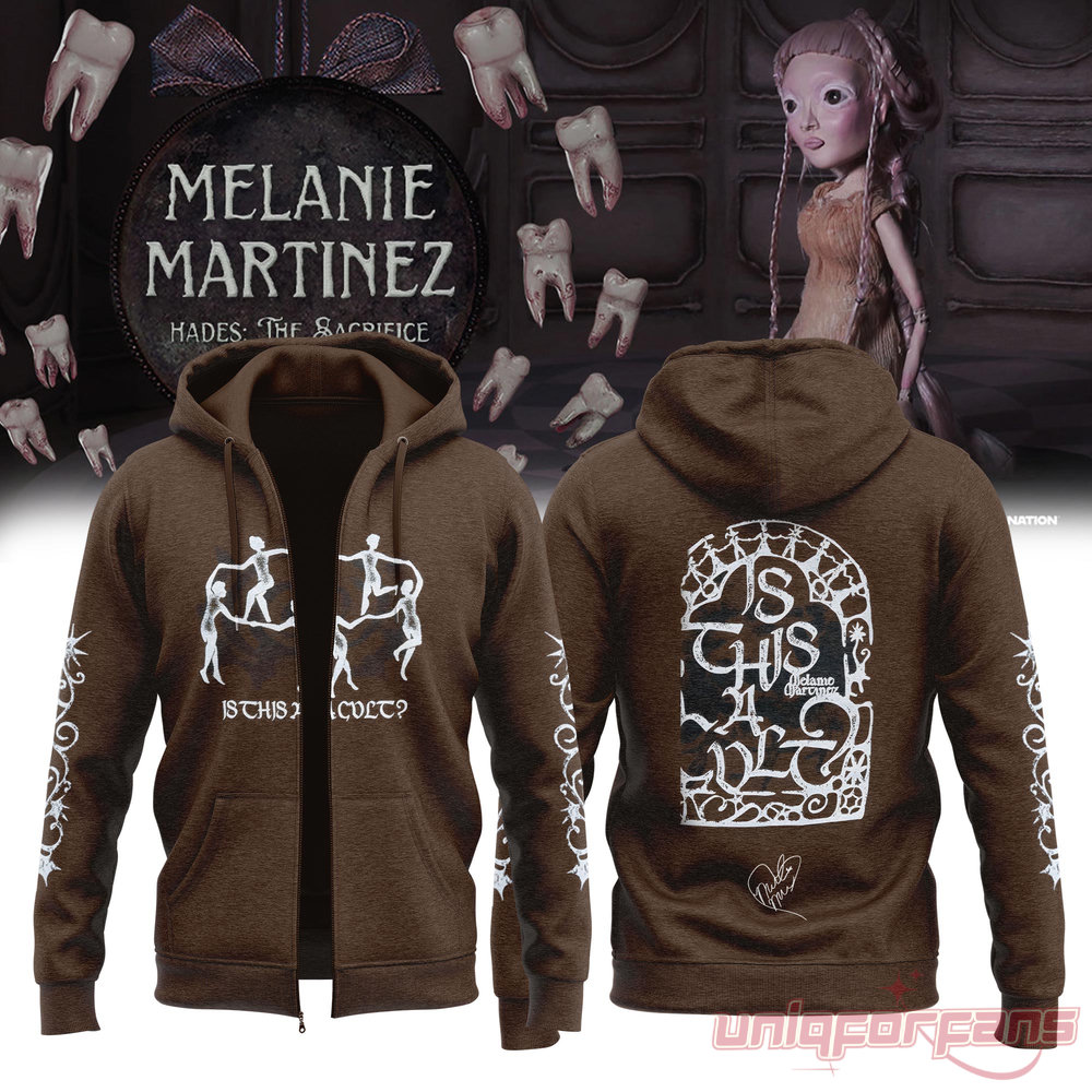 Aesthetic Melanie Martinez HADES: THE SACRIFICE Tour 2026 Hoodie Zip in dark brown with Is This A Cult graphic