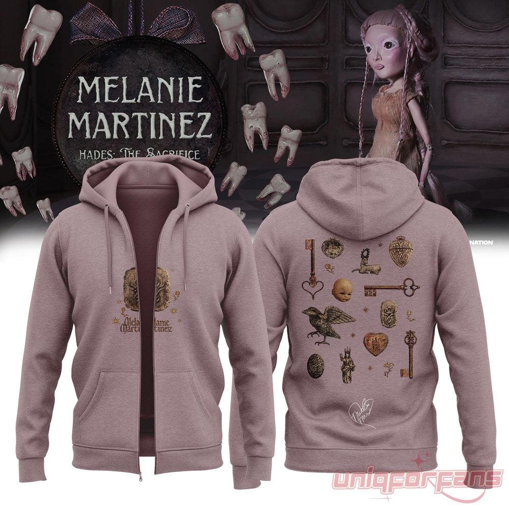 Aesthetic Melanie Martinez HADES: THE SACRIFICE Tour 2026 Hoodie Zip in mauve with key charms artwork on back