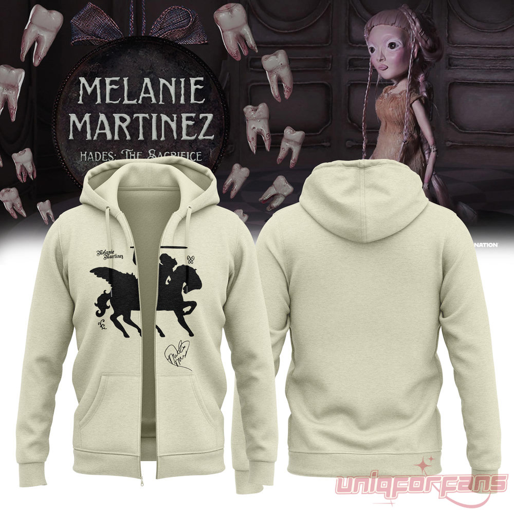Aesthetic Melanie Martinez HADES: THE SACRIFICE Tour 2026 Hoodie Zip in cream with black horse silhouette