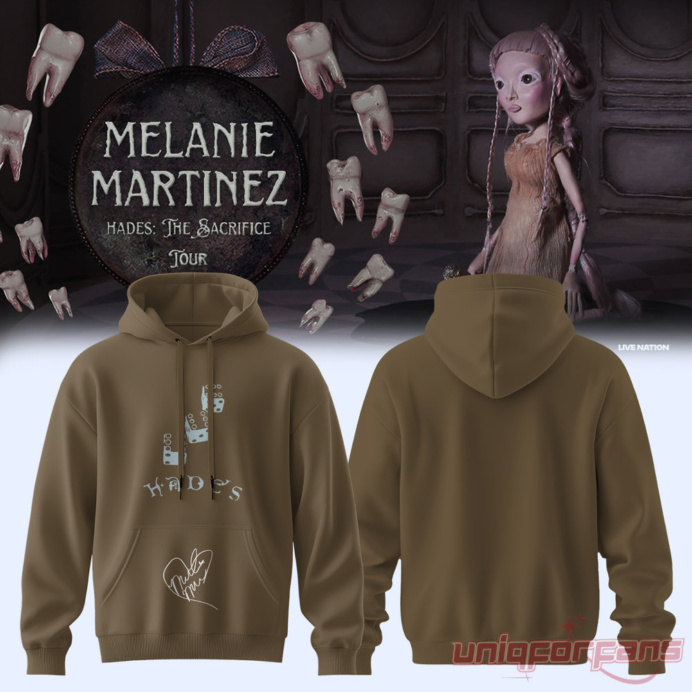 Aesthetic Melanie Martinez HADES: THE SACRIFICE Tour 2026 Signature Hoodie in brown featuring dice art on front