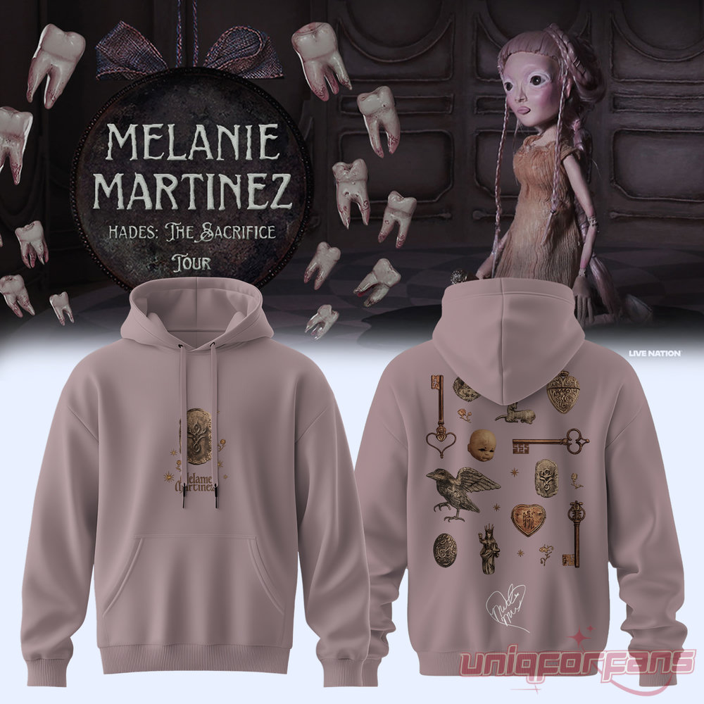 Aesthetic Melanie Martinez HADES: THE SACRIFICE Tour 2026 Signature Hoodie in mauve with key charm collage on back