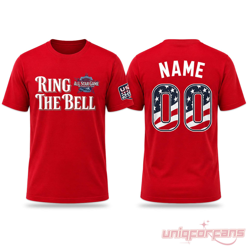All-Star Game 2026 Ring The Bell USA 250th Anniversary Custom Shirt in red, showing front text & back custom flag number