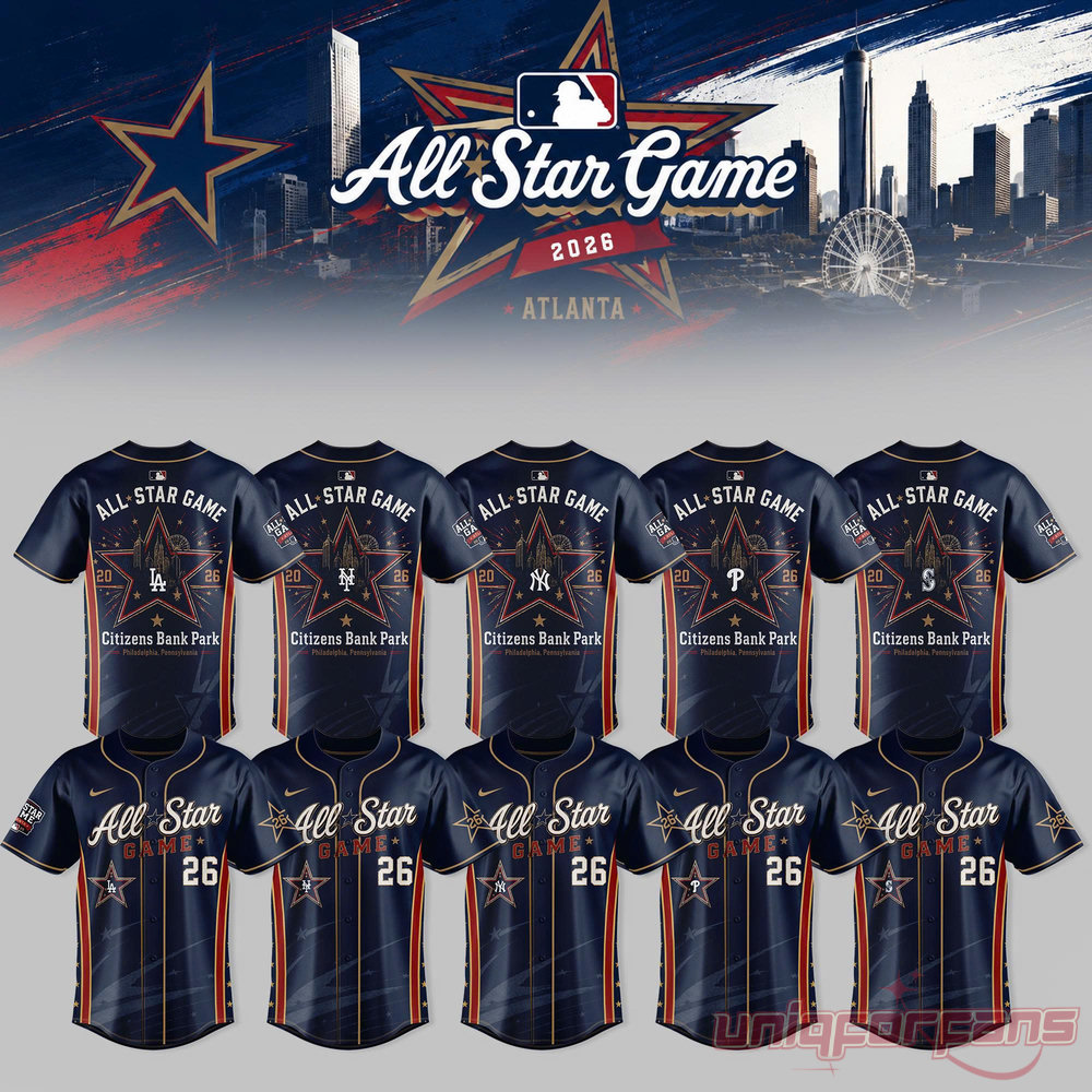 MLB All-Star Game 2026 Jersey collection featuring front and back designs for multiple baseball teams
