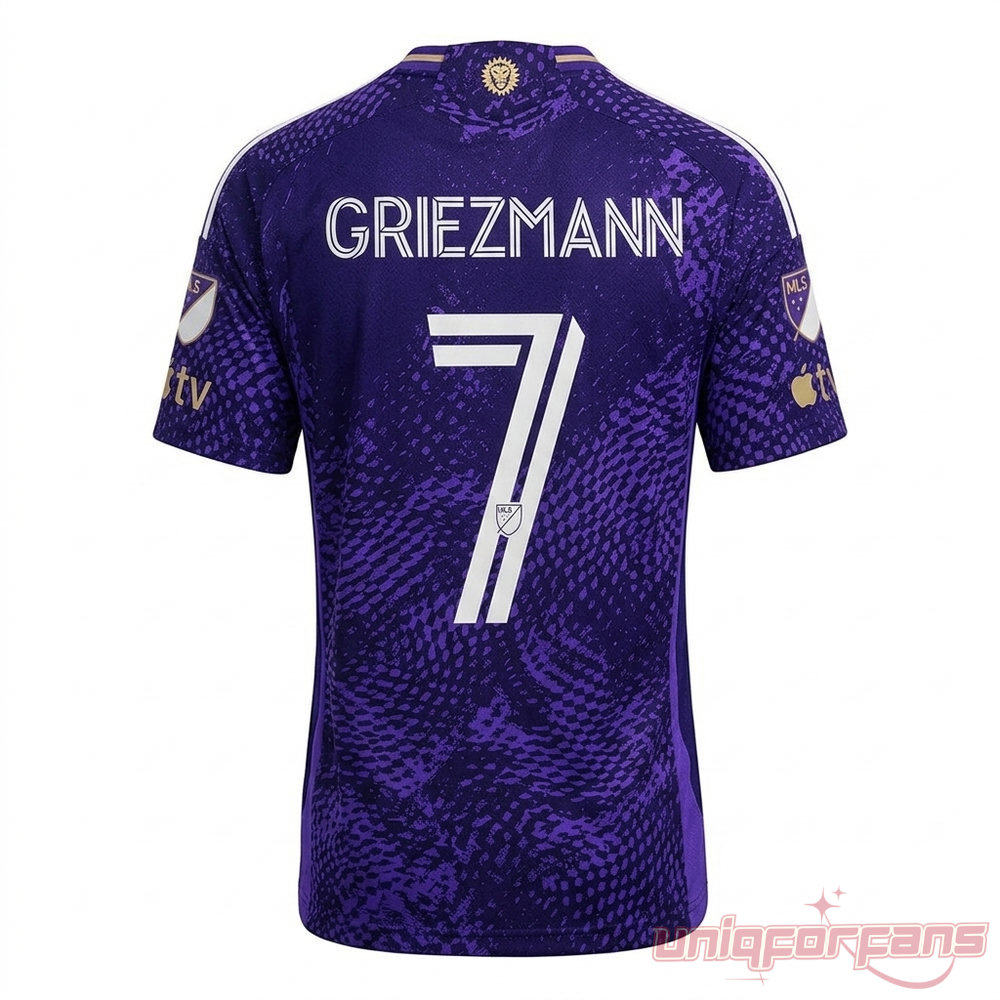 Antoine Griezmann Orlando City 2026 Home Jersey back view with Griezmann printing and white number 7