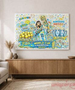 Argentina Lionel Messi World Cup Champion 2022 Colorful Doodle Canvas