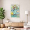 Argentina Lionel Messi World Cup Champion 2022 Colorful Doodle Canvas, framed colorful doodle art centered on a wall