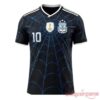 Argentina Messi x Spider Man Jersey front view featuring a black base with blue spiderweb patterns and AFA crest