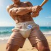 Athletic Men's Personalized Sport Team Beach Shorts featuring a baseball seam design and a customizable logo placement