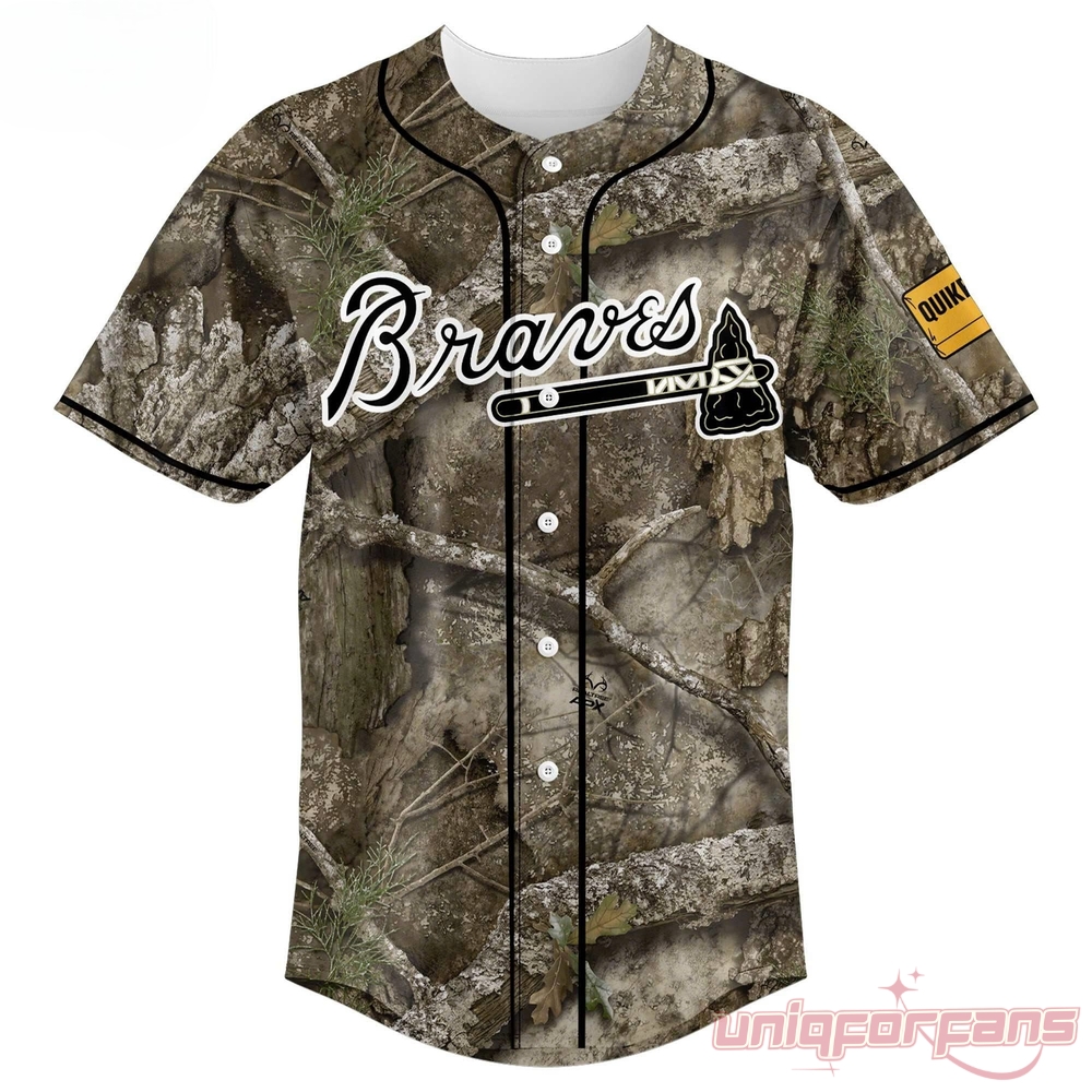 Atlanta Braves Hunting & Fishing Night 2026 Custom Jersey – Realtree camo front with Braves script chest logo and Realtree sleeve patch