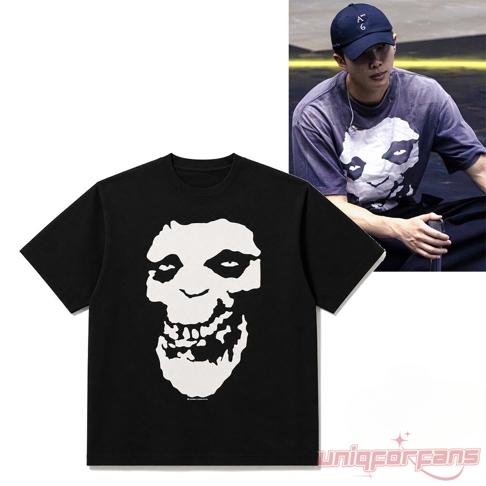 BTS Jungkook Misfits Fiend Skull At FIFA World Cup Halftime 2026 shirt with white skull print and live performance inset