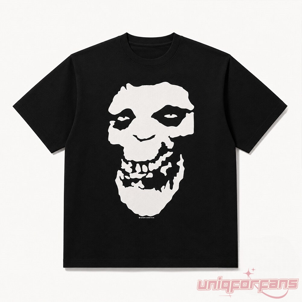 BTS Jungkook Misfits Fiend Skull At FIFA World Cup Halftime 2026 t-shirt featuring bold white skull print on black