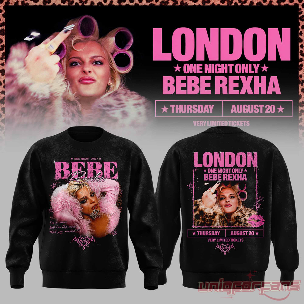 Bebe Rexha UK Tour At London Sweatshirt in washed black with pink tour poster graphic
