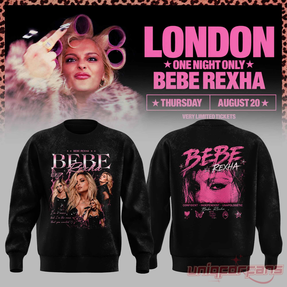 Bebe Rexha UK Tour At London Sweatshirt in washed black with photo collage and logo back