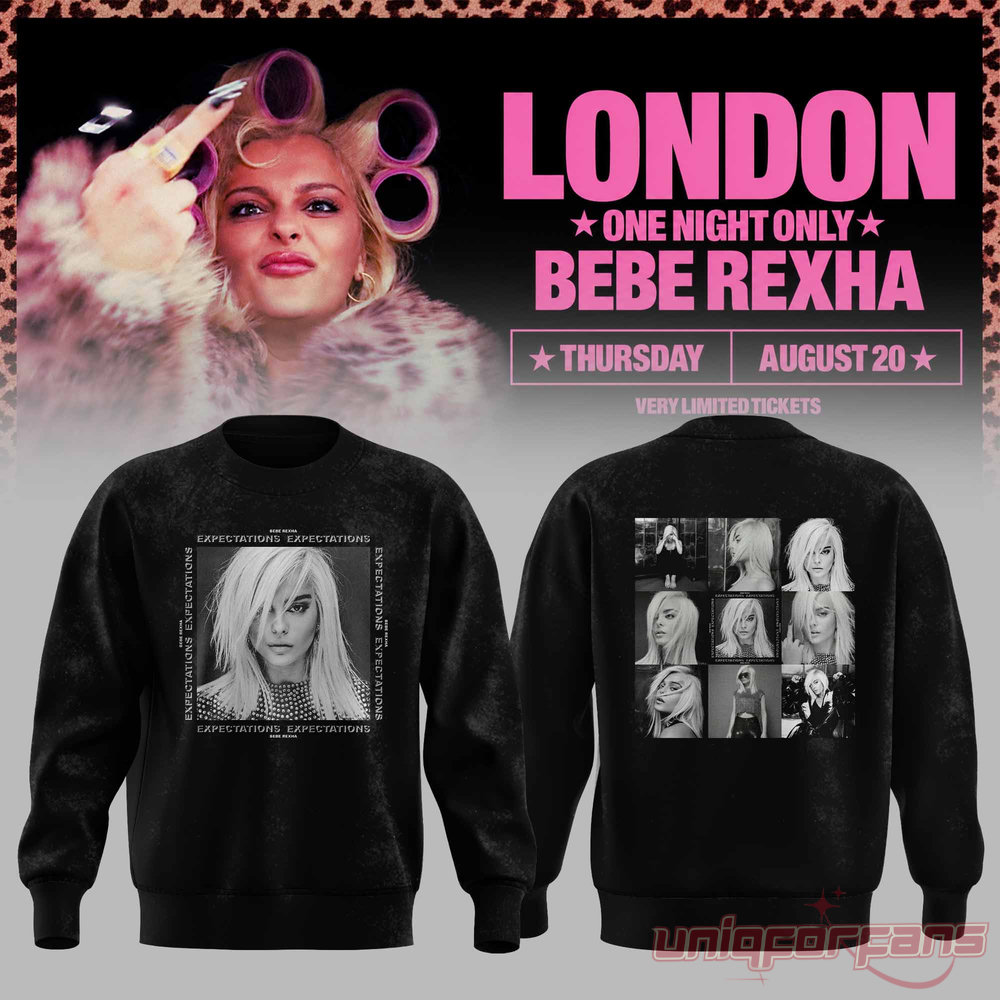 Bebe Rexha UK Tour At London Sweatshirt in black with Expectations portrait and grid print