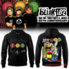 Blink-182 TOYPAJ 25th Anniversary Hoodie in black, featuring front band signatures and back bunny pop-up graphic
