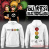 Blink-182 TOYPAJ 25th Anniversary White Hoodie showing front emblem and back vertical icon symbols with signatures