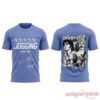 Blink-182 Boomer Spaulding Blue T-Shirt showing front jogging print with signatures and back band graphic