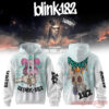 Blink-182 Meltdown Europe Edition Hoodie, white pullover with a pink ice cream bunny graphic and sleeve print text