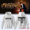 Brandon Flowers On Tour 2026 Signature White Edition Hoodie, white pullover featuring Thrasher text and fringe jacket graphic