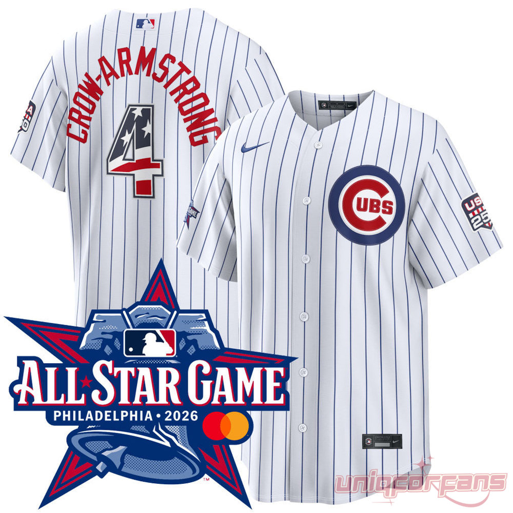 Chicago Cubs Pete Crow-Armstrong All-Star Game 2026 Edition Jersey in pinstripes with USA flag number 4 back graphics
