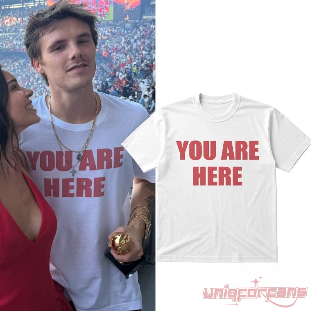 Cruz Beckham At World Cup 2026 Final You Are Here Shirt split view featuring Cruz wearing white t-shirt