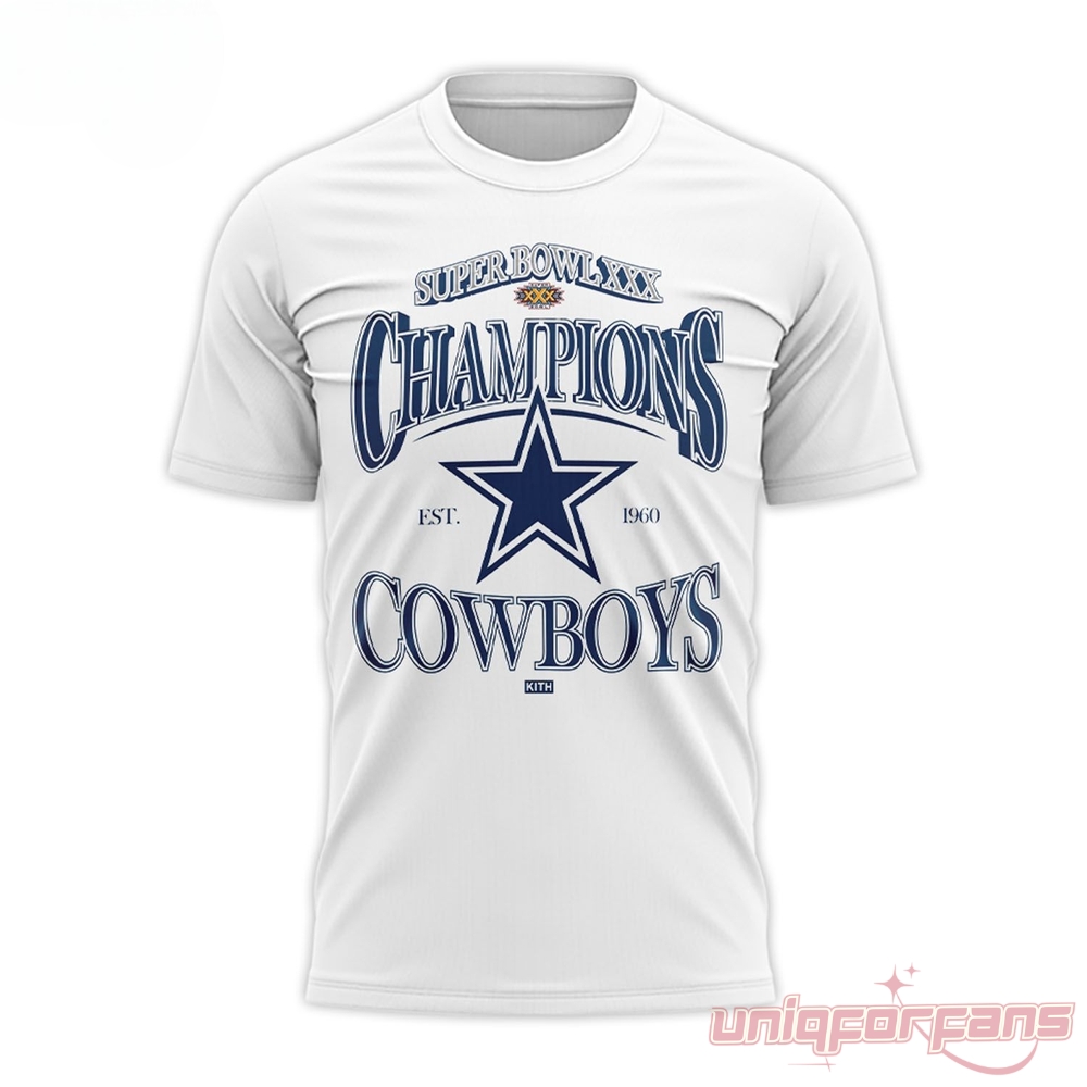 Dallas Cowboys Super Bowl XXX Champions Cowboys 2026 Classic T-Shirt in white showing star logo front graphic