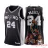Devin Vassell San Antonio Spurs Number 24 Basketball Jersey in black, displaying the front team logo and back graphics