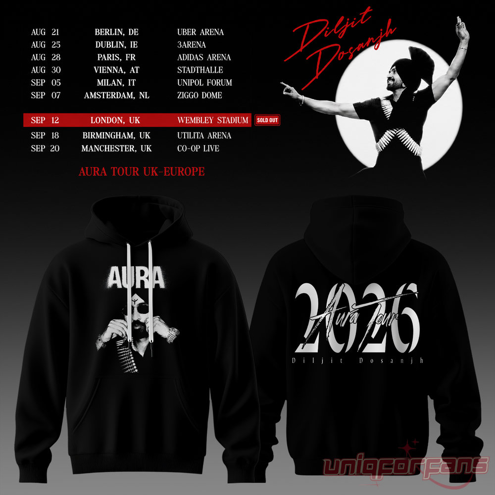 Diljit Dosanjh’s Aura World Tour 2026 Black Edition Hoodie Diljit Dosanjh’s Aura World Tour 2026 Black Edition Hoodie