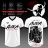 Front and back view of a white Diljit Dosanjh Aura Tour jersey with a black brush-style font and a photo collage