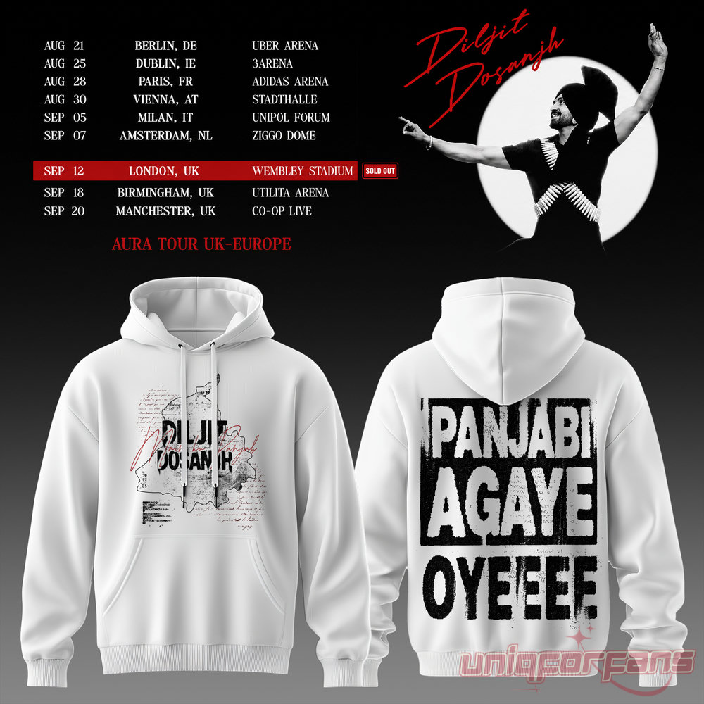 Diljit Dosanjh’s Aura World Tour 2026 White Edition Hoodie Diljit Dosanjh’s Aura World Tour 2026 White Edition Hoodie