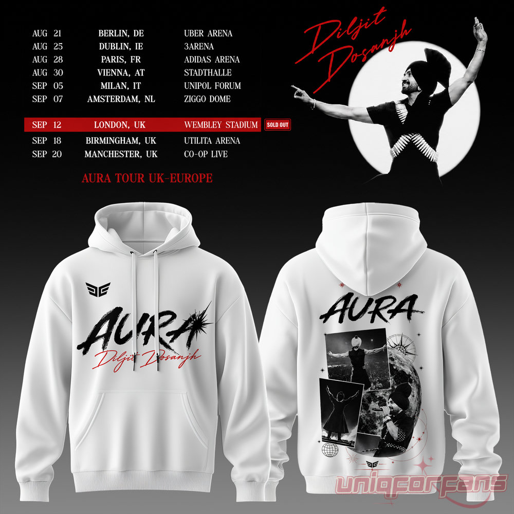Diljit Dosanjh’s Aura World Tour 2026 White Edition Hoodie Diljit Dosanjh’s Aura World Tour 2026 White Edition Hoodie