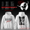 Front and back view of a white Diljit Dosanjh Aura Tour hoodie featuring bold text and performance graphics on the back