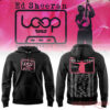 Ed Sheeran Loop Tour 2026 black hoodie with front cassette logo and back silhouette with tour dates list