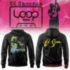 Ed Sheeran black hoodie featuring colorful Sapphire artwork front and large yellow signature logo on back