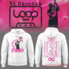 Ed Sheeran Loop Tour 2026 white hoodie front and back set featuring pink silhouette front and concert list back