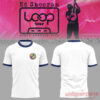 Ed Sheeran North American Loop Tour 2026 white ringer t-shirt front and blank back view with California chest badge