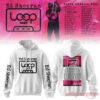 Ed Sheeran Loop Tour 2026 white hoodie front and back view with cassette front logo and full tour dates back print
