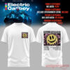 Electric Callboy Tanzneid Tour t-shirt in white, with a small chest graphic and large yellow melted smiley on back