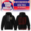 Goo Goo Dolls Summer 2026 tour hoodie, black pullover with stacked chest text and a large red square logo on the back