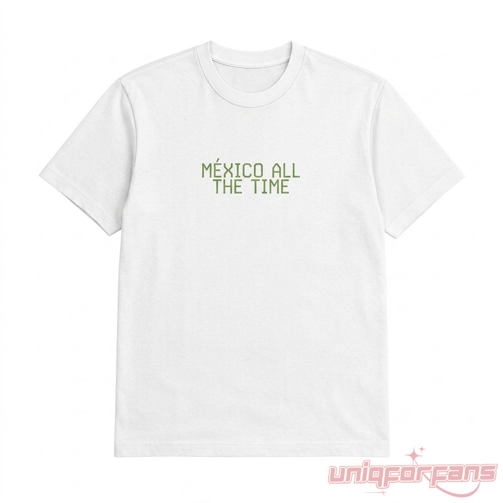 Harry Styles El Harrito Loteria Special Tee front view in white with green México All The Time text