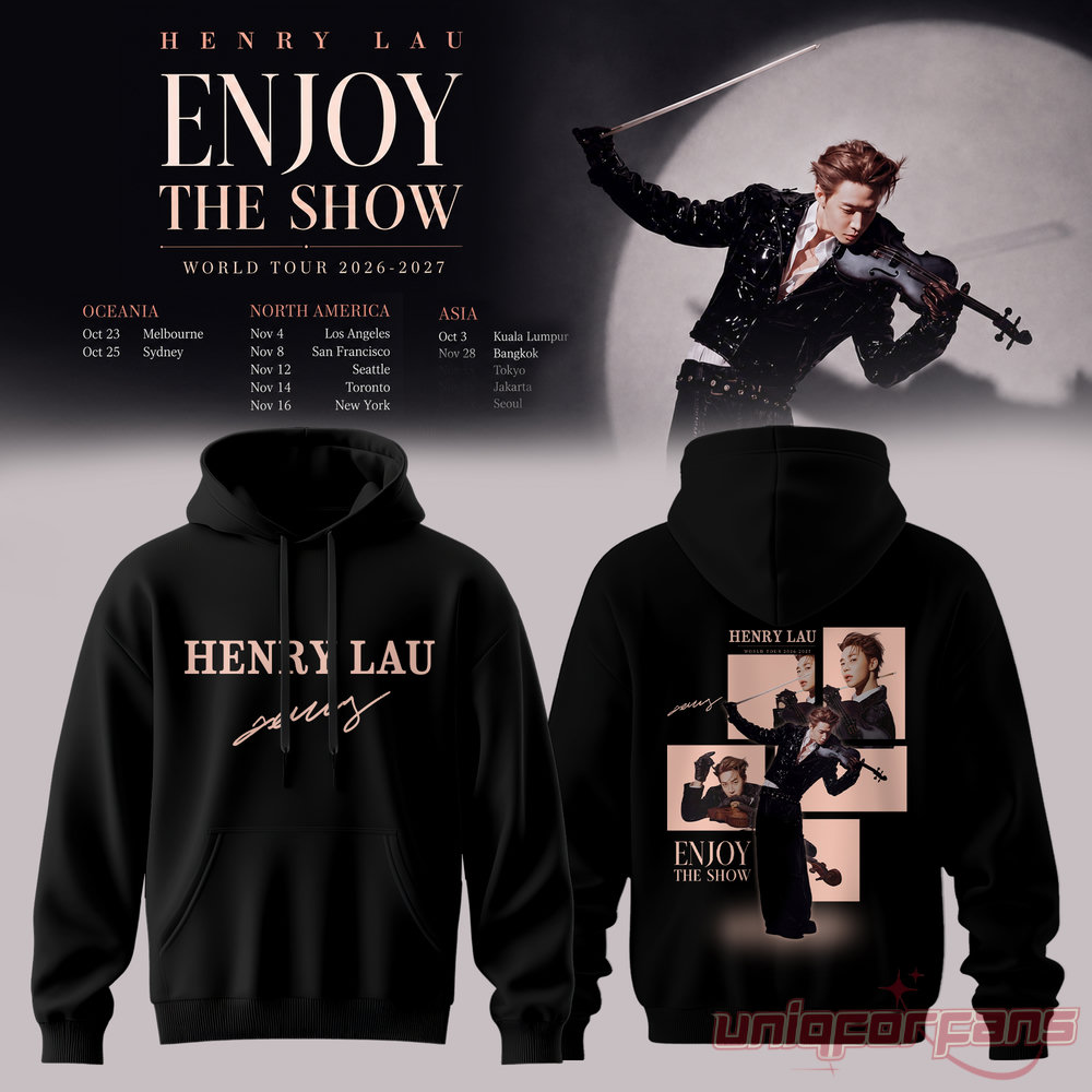 Henry Lau Enjoy The Show World Tour Signature Hoodie, black sweatshirt featuring a multi-photo performance collage