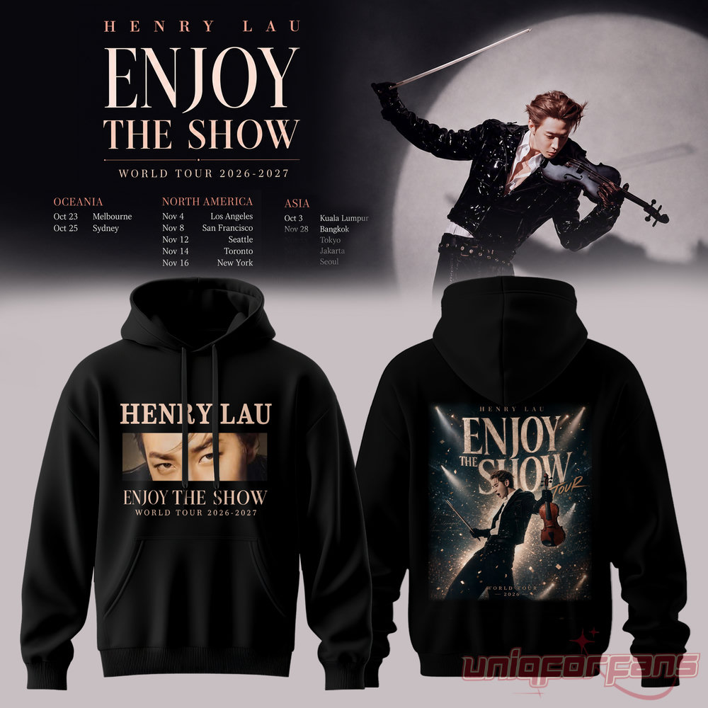 Henry Lau Enjoy The Show World Tour Signature Hoodie, black hoodie with close-up eyes print and concert back graphic