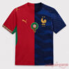 IShowSpeed France vs Morocco split jersey featuring half red Moroccan and half blue French soccer team designs