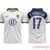 Ishowspeed 2004 Portugal C Ronaldo Number 17 Limited Jersey in white with blue shoulders and gold piping